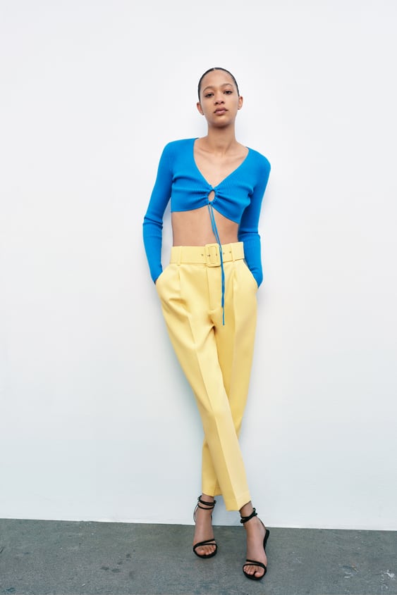 PANTS WITH FABRIC-COVERED BELT