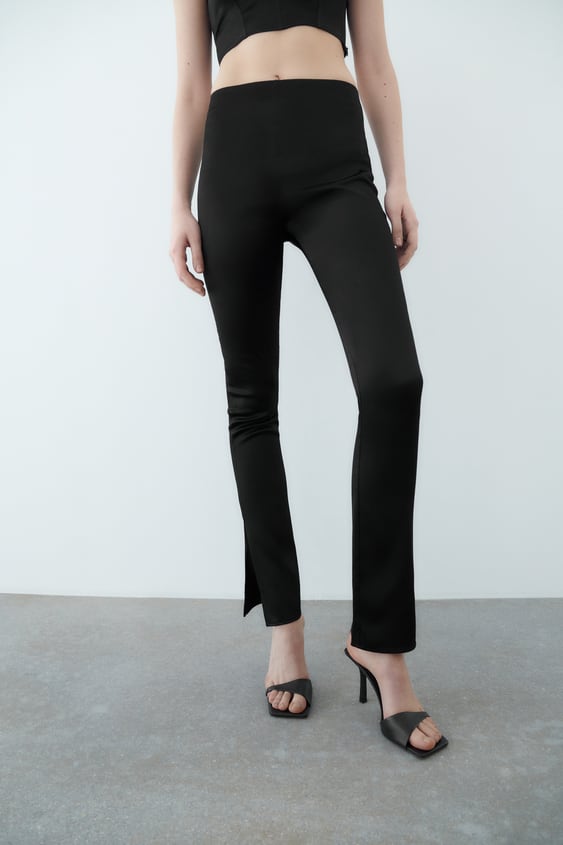 SATIN EFFECT SLIT PANTS