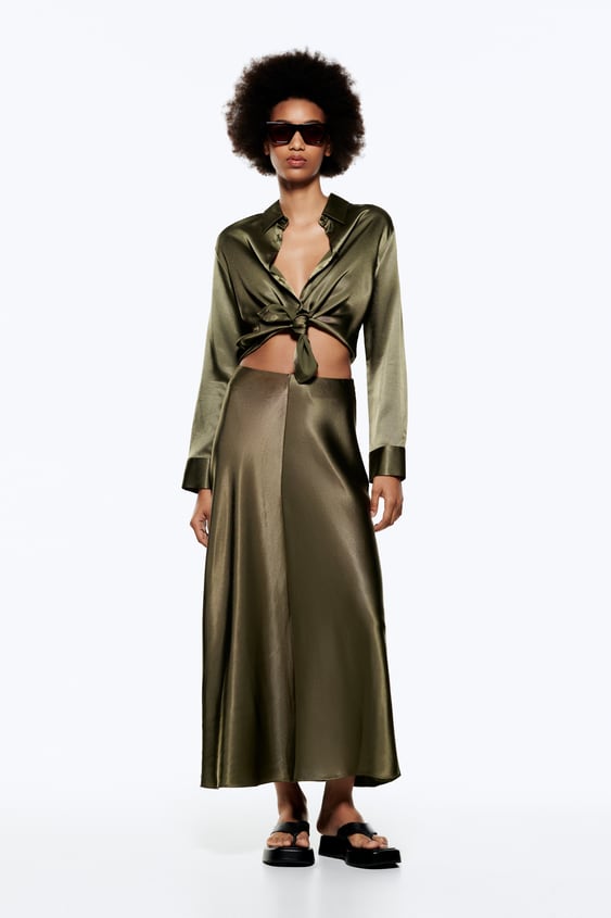 LONG SATIN EFFECT DRESS
