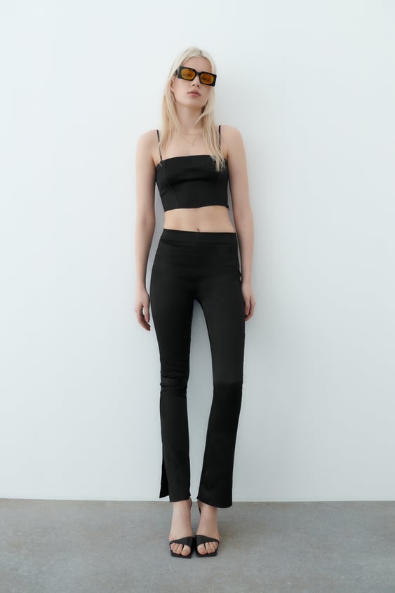SATIN EFFECT SLIT PANTS