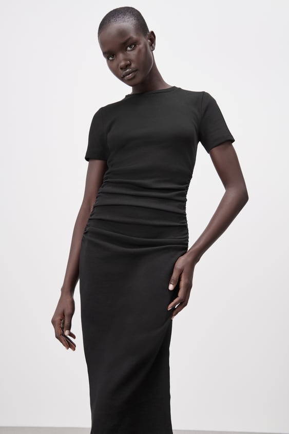 RUCHED RIB DRESS