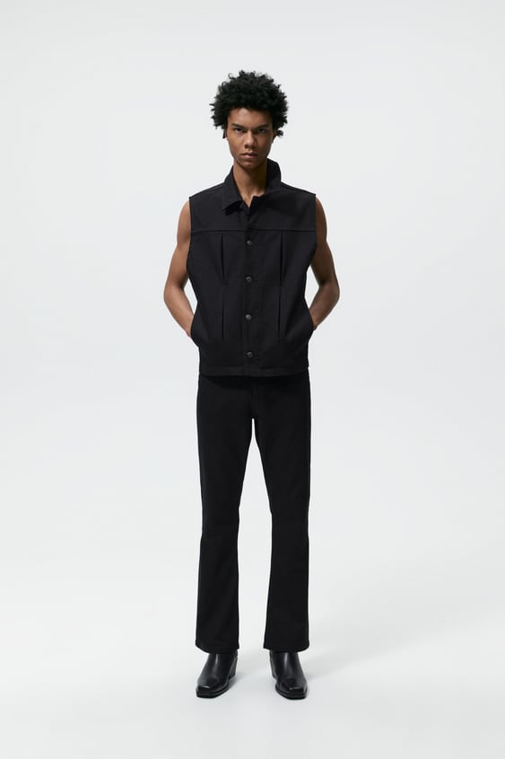 PLEATED DENIM VEST