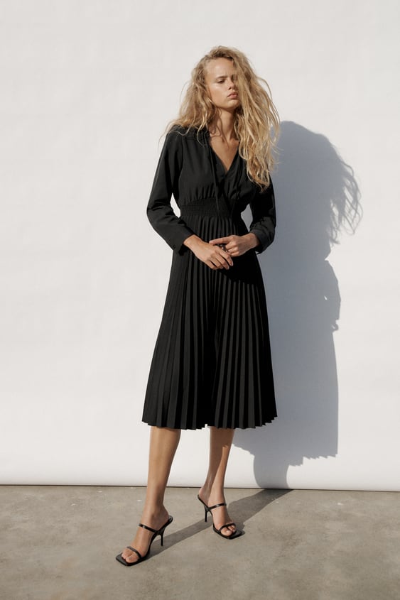 PLEATED POPLIN DRESS
