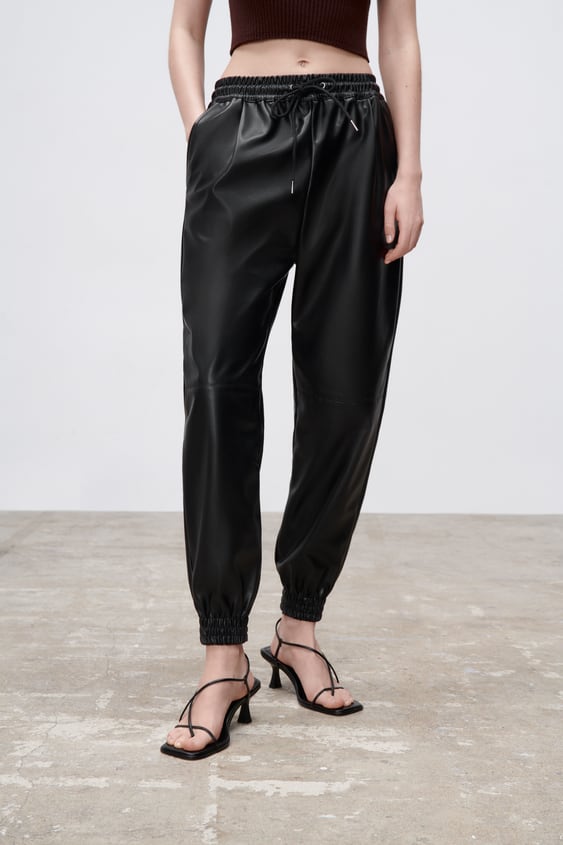 FAUX LEATHER JOGGING PANTS