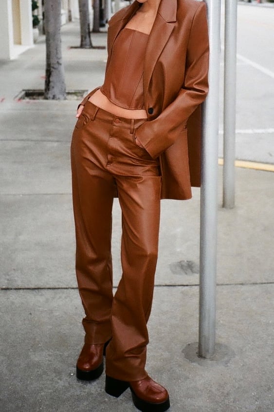 FAUX LEATHER STRAIGHT LEG PANTS
