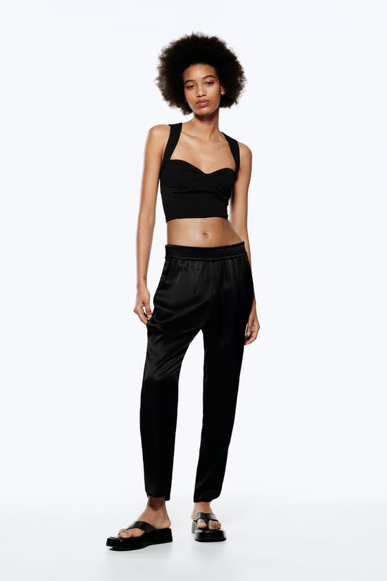 SATIN EFFECT SLIT PANTS