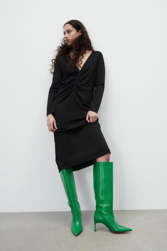 GATHERED MIDI DRESS
