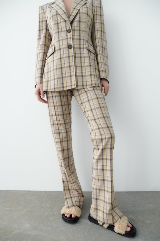 SIDE SLIT PLAID PANTS