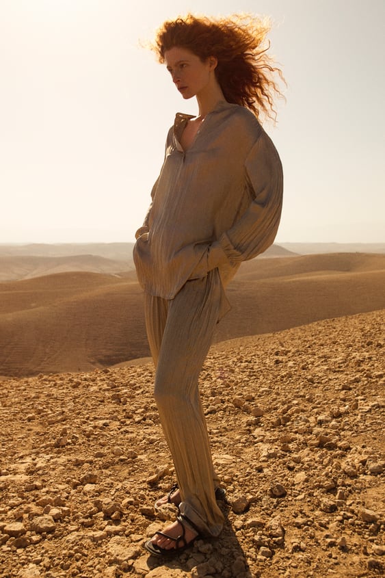 WRINKLE SATIN EFFECT PANTS