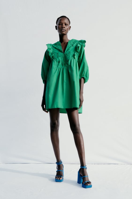 FLOUNCED POPLIN DRESS