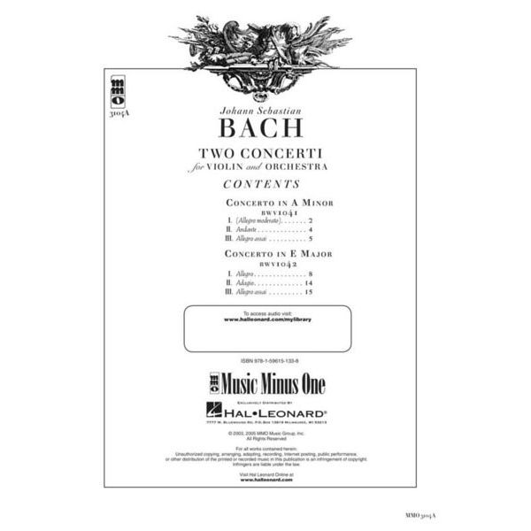 Music Minus One Bach Violin Concerto No.1