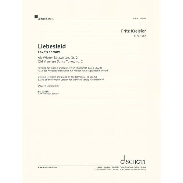 Schott Kreisler Liebesleid Violine
