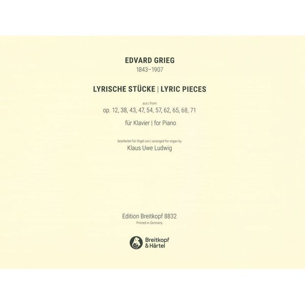 Breitkopf & Hrtel Grieg Lyrische Stücke Orgel