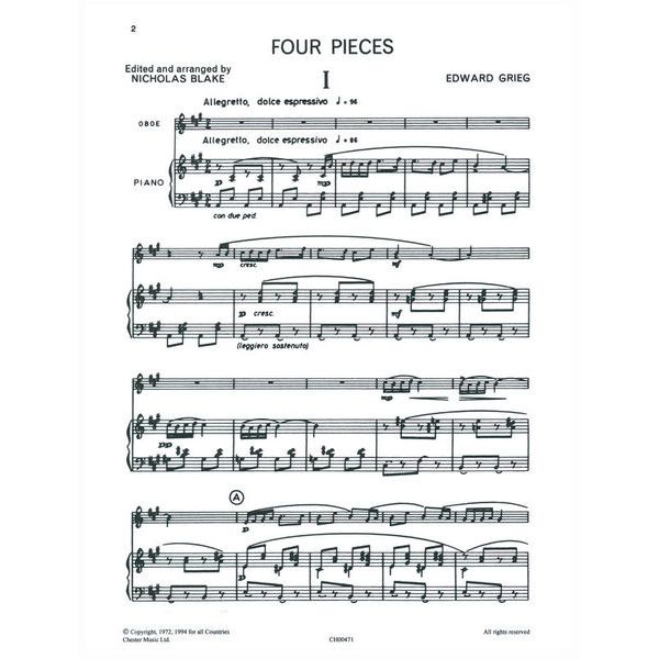Chester Music Grieg Four Pieces Oboe
