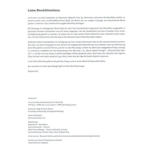 Holzschuh Verlag BlockPop Altblockflöte