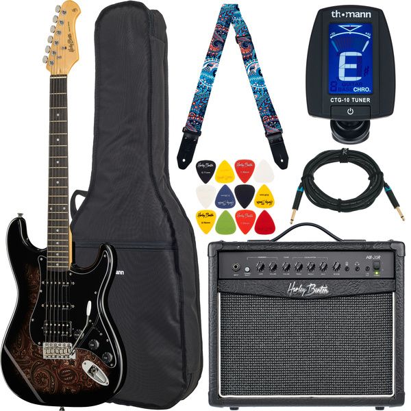 Harley Benton ST-70 Black Paisley Bundle