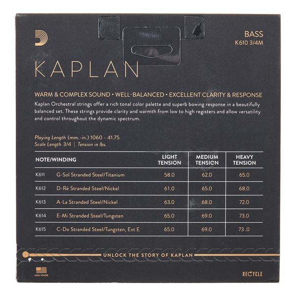 Daddario K610-3/4M Kaplan Bass 3/4