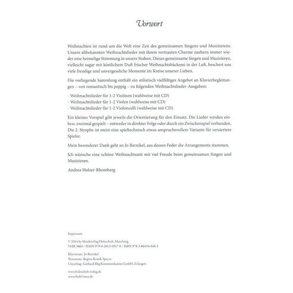 Holzschuh Verlag Weihnachten mit Klavierbegleit