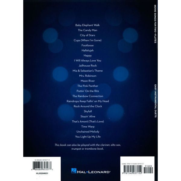Hal Leonard Movie Songs For Two Flutes