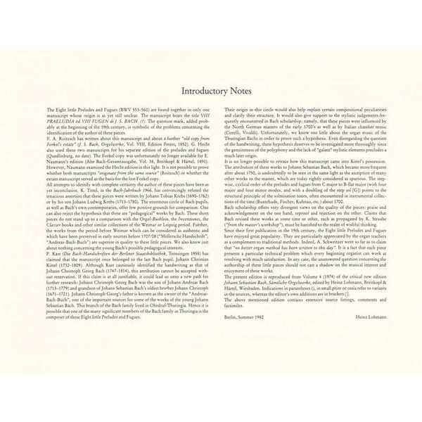 Breitkopf & Hrtel Bach Acht Prludien und Fugen