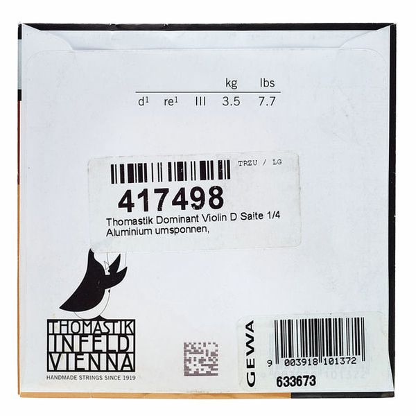 Thomastik Dominant Violin D String 1/4