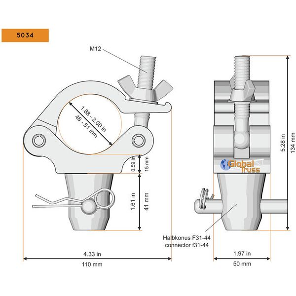 Global Truss 5034 Half Coupler w. Half Cone