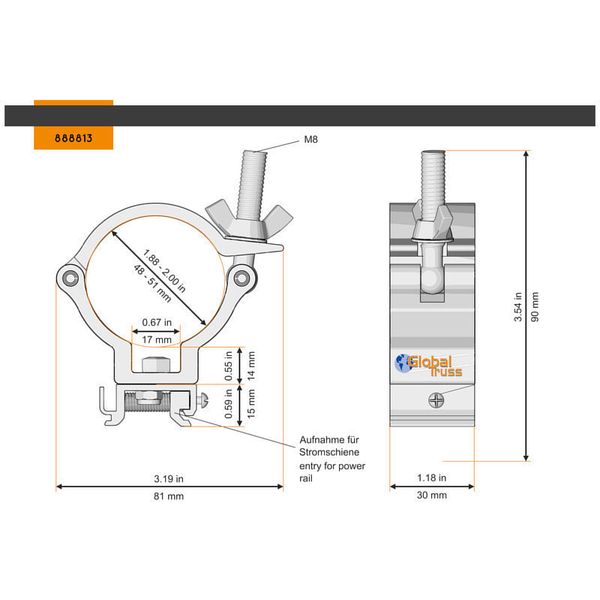 Global Truss 888813 Half Coupler Busbar