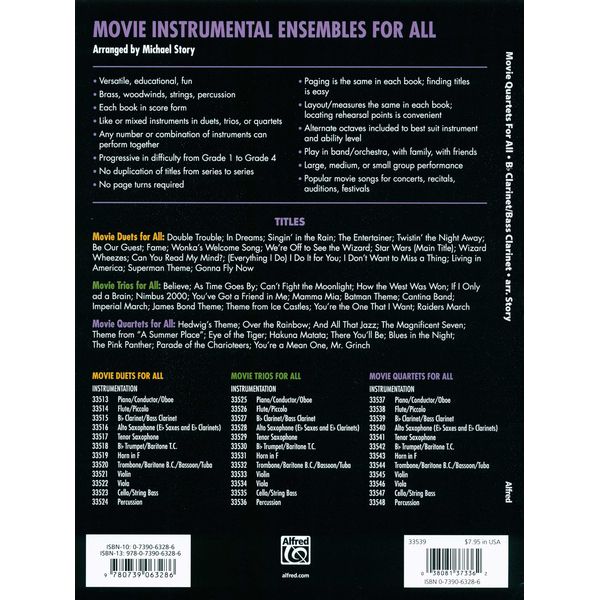 Alfred Music Publishing Movie Quartets for All Clarine