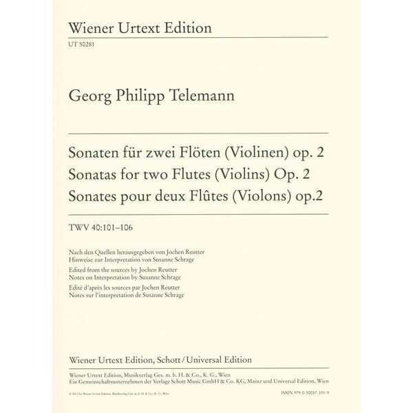 Wiener Urtext Edition Telemann Sonaten zwei Fl&ouml;ten