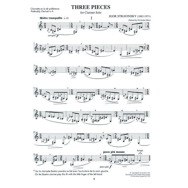Chester Music Strawinsky Three Pieces Clarin