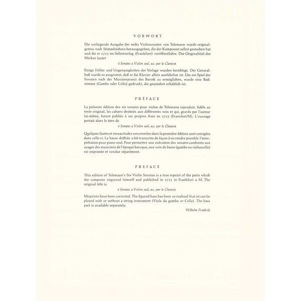 Schott Telemann 6 Sonaten Violine