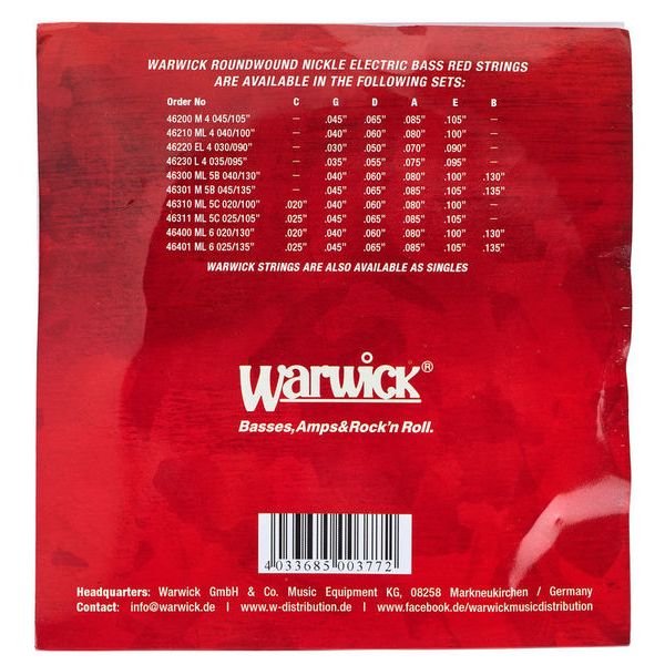 Warwick 46401 Red Strings Nickel