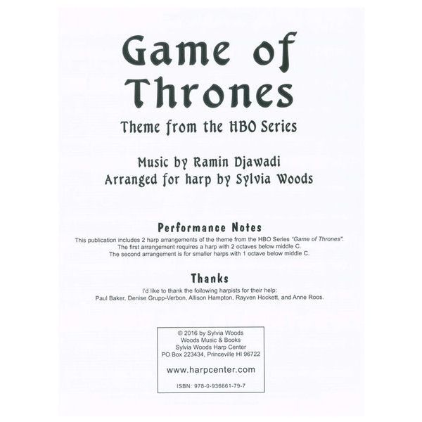 Hal Leonard Game of Thrones Harfe