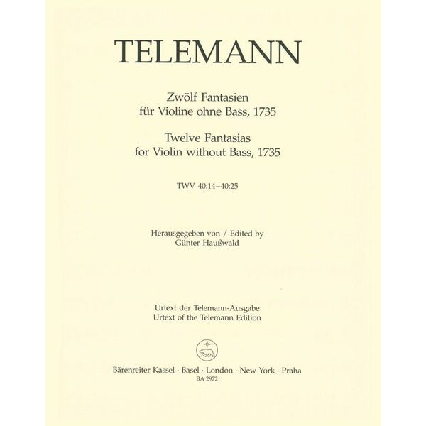 Brenreiter Telemann 12 Fantasien Violin