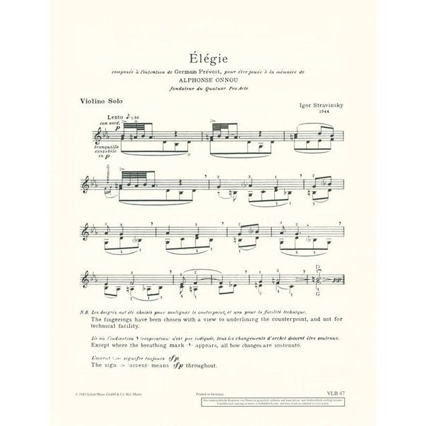 Schott Strawinsky Elégie