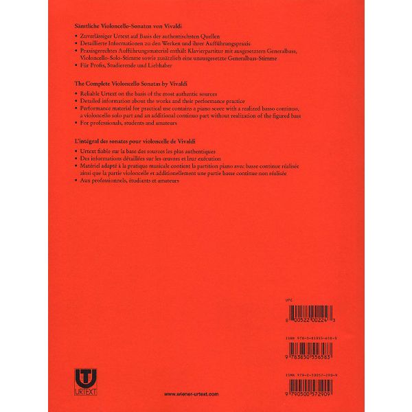 Wiener Urtext Edition Vivaldi Sonatas Cello
