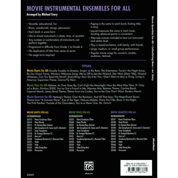Alfred Music Publishing Movie Quartets for All Cello