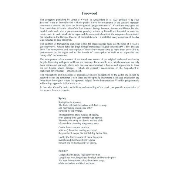Dr. J. Butz Musikverlag Vivaldi 4 Jahreszeiten Orgel