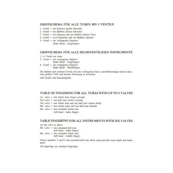 Zimmermann Verlag Grifftabelle Tuba F/Basstuba