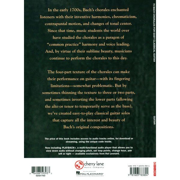 Cherry Lane Music Company 70 Bach Chorales Easy Guitar