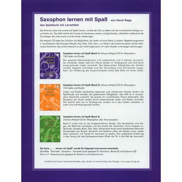 Horst Rapp Verlag Saxophon Lernen mit Spa 1