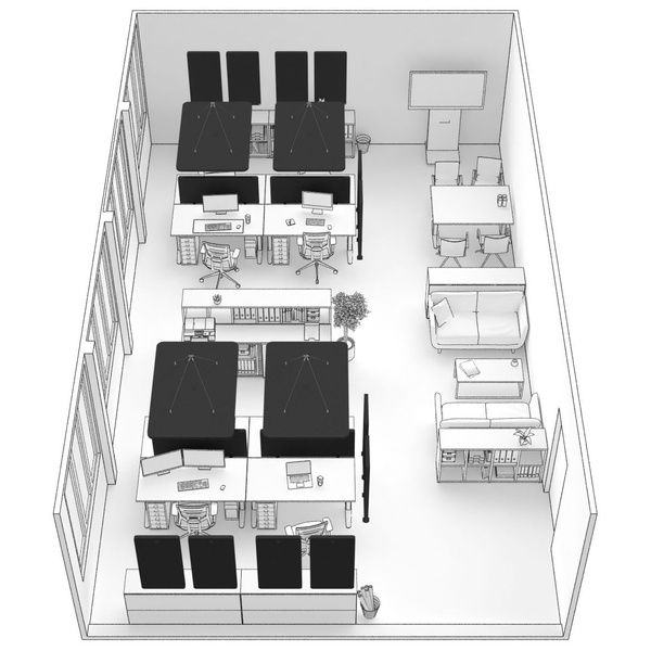 t.akustik Office Set Open Plan 8 BK