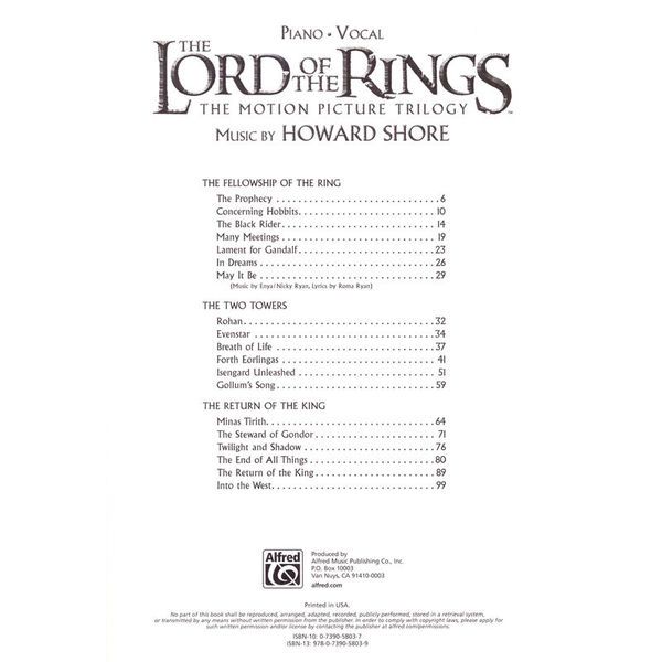 Alfred Music Publishing Lord Of The Rings 1-3 Piano
