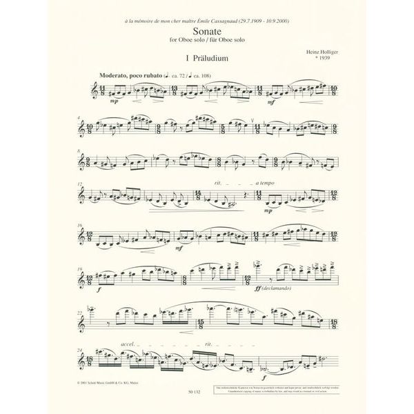 Schott Holliger Sonate Oboe
