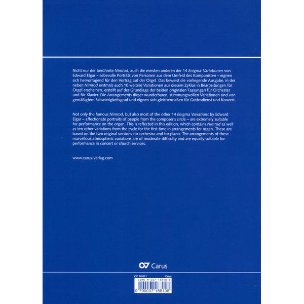 Carus Verlag Elgar Enigma-Variationen Orgel