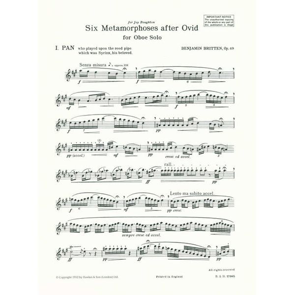 Boosey & Hawkes Britten 6 Metamorphosen Oboe