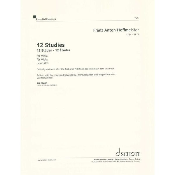 Schott Hoffmeister 12 Etüden Viola