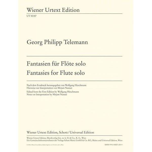 Wiener Urtext Edition Telemann Fantasien für Fl&ouml;te