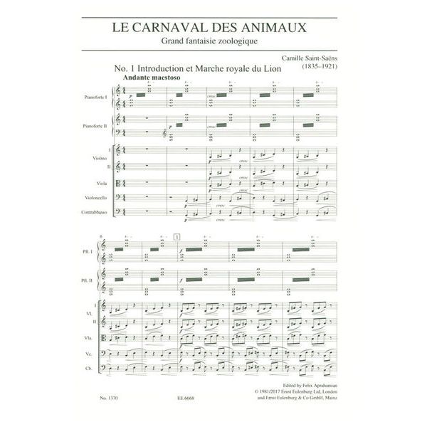 Edition Eulenburg Saint-Saens Karneval der Tiere