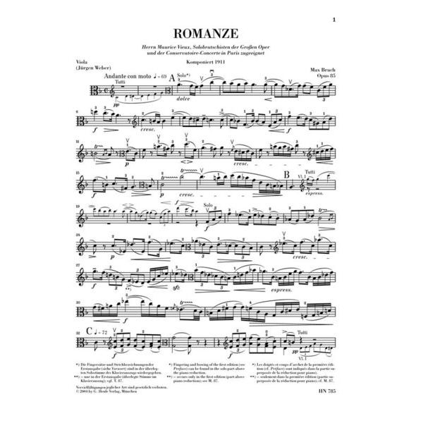 Henle Verlag Bruch Romanze F-Dur Viola